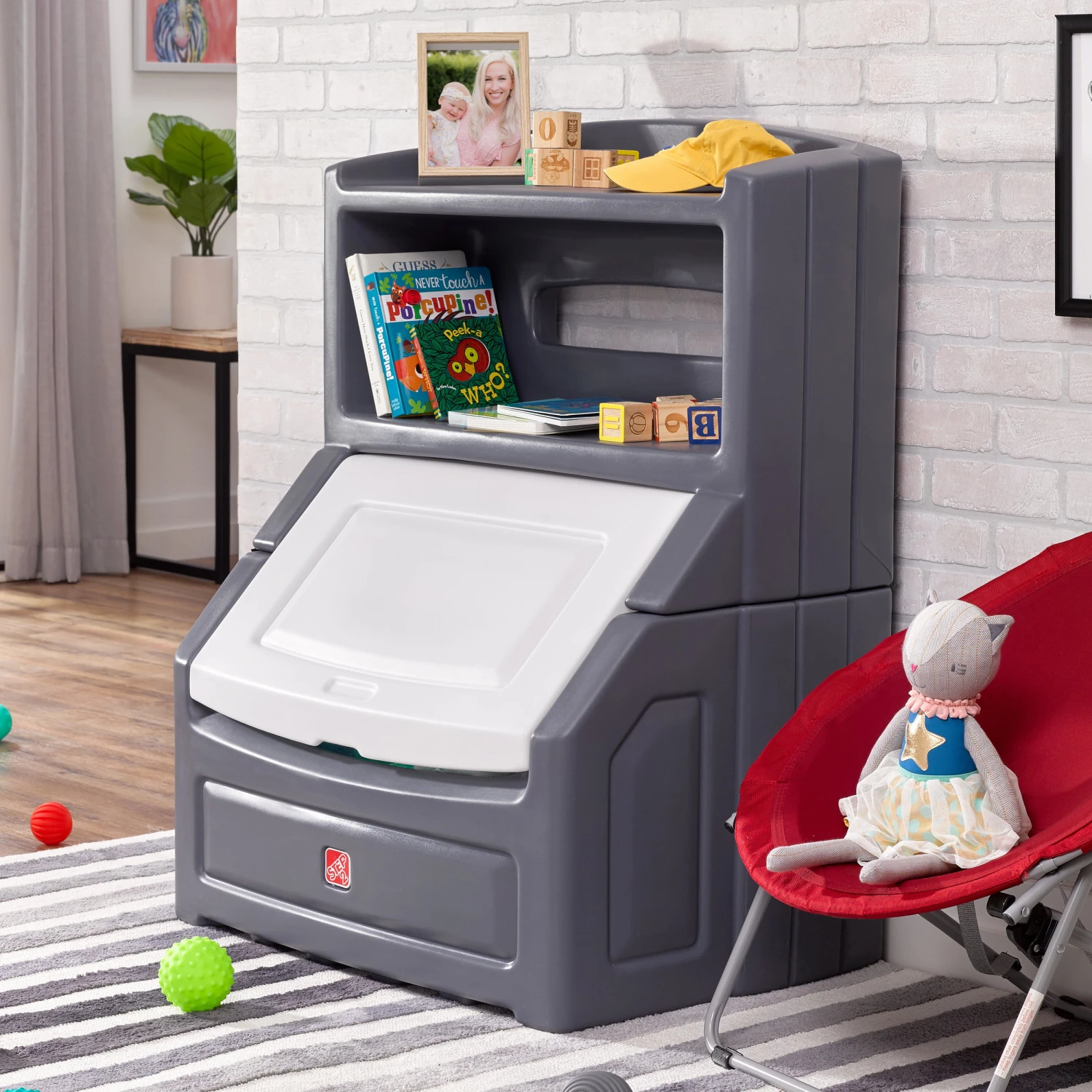 Step2 Lift & Hide Toddler Bookcase Storage Chest Gray 5 Step2 Lift & Hide Toddler Bookcase Storage Chest Gray - Image 5