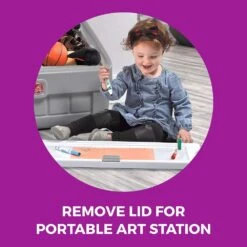 Step2 2-in-1 Toy Box & Art Lid | Plastic Toy & Art Storage Container, Grey -Step2 Step2 2 in 1 Toy Box Art Lid Plastic Toy Art Storage Container Grey2